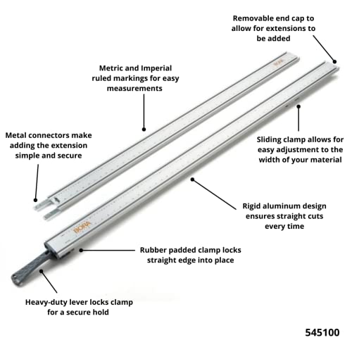 Bora 100” WTX Ruled Clamp Edge Saw Guide for Woodworking, Contractors, Carpenters and DIY, Guide for Circular Saws, 100 Inch Cutting Length, 545100