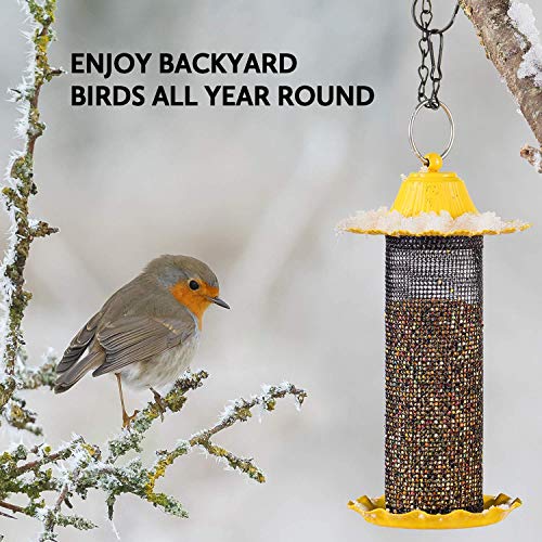 Finch Bird Feeders For Outside [Set of 2] 0.7 LB Capacity Yellow Wild Bird Feeders, Seeds Attracts Small Birds To Backyard & Garden. Tube Bird Feeders For Outdoors.