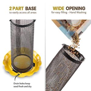 Finch Bird Feeders For Outside [Set of 2] 0.7 LB Capacity Yellow Wild Bird Feeders, Seeds Attracts Small Birds To Backyard & Garden. Tube Bird Feeders For Outdoors.