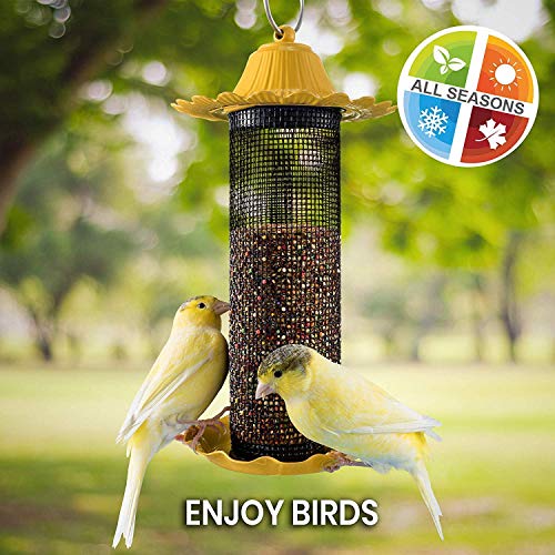 Finch Bird Feeders For Outside [Set of 2] 0.7 LB Capacity Yellow Wild Bird Feeders, Seeds Attracts Small Birds To Backyard & Garden. Tube Bird Feeders For Outdoors.