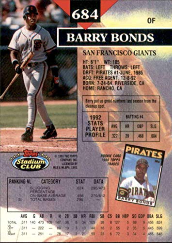 1993 Stadium Club #684 Barry Bonds San Francisco Giants Baseball NM-MT