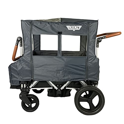 Keenz Outdoor All Weather Wind Cover and UV Protector with Windows and Zipper Enclosure for 7S Push Pull Storage Wagon Stroller, Gray