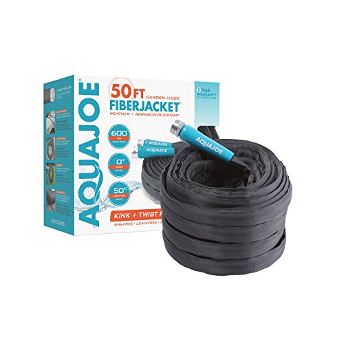 Aqua Joe AJFJH50-58-PRO FiberJacket Non-Expanding Kink-Free Garden, RV, Marine and Camper Hose, Ultra-Lightweight, Drinking Water Safe, ft, 50-Feet x 5/8-Inch