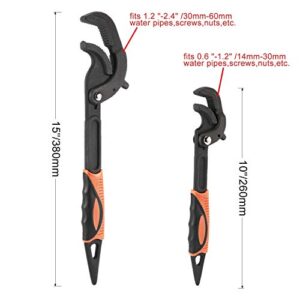 HighFree 2Pcs Adjustable Spanner Multi-function Heavy Duty Quick Wrench Water Pipe and Nut Wrench Kit Tool (Capacity: 0.6-1.2 inch & 1.2-2.4 inch)