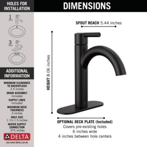 Delta Faucet Nicoli Matte Black Bathroom Faucet, Single Hole Bathroom Sink Faucet, Single Handle Bathroom Faucet, Pop-Up Drain Assembly, Matte Black 15749LF-BL