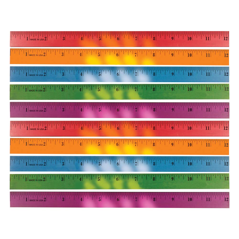 12” Color Changing Wood Ruler Changes color with the heat of your hand (Packed Color:Green To Yellow, Orange To Yellow, Blue To Lt Blue, Violet To Pink, Tropical Red To Orange)-Set of 10-MADE IN USA