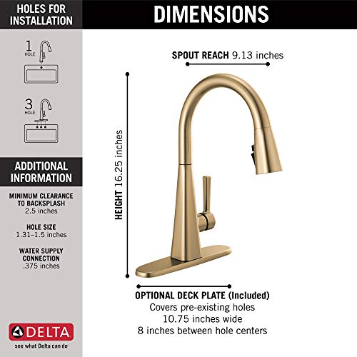 Delta Faucet Lenta Gold Kitchen Faucets with Pull Down Sprayer, Kitchen Sink Faucet with Magnetic Docking Spray Head, Faucet for Kitchen Sink, Champagne Bronze 19802Z-CZ-DST