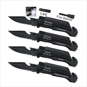 Personalized Knives Engraved Custom Pocket Rescue Knife, Folding, Hunting Knife With Led Light, Belt Cutter ,Window Break