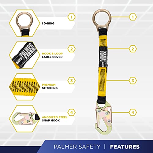 Palmer Safety 18" D-Ring Extender Fall Protection with 3/4" Snap Hook and D-Ring, Polyester Webbing with Chafe Guard, OSHA/ANSI Compliant