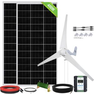 eco-worthy 800w solar wind power kit: 1x 400w wind turbine generator with hybrid controller + 2x 195w mono solar panel for home/rv/boat/farm/street light and off-grid appliances
