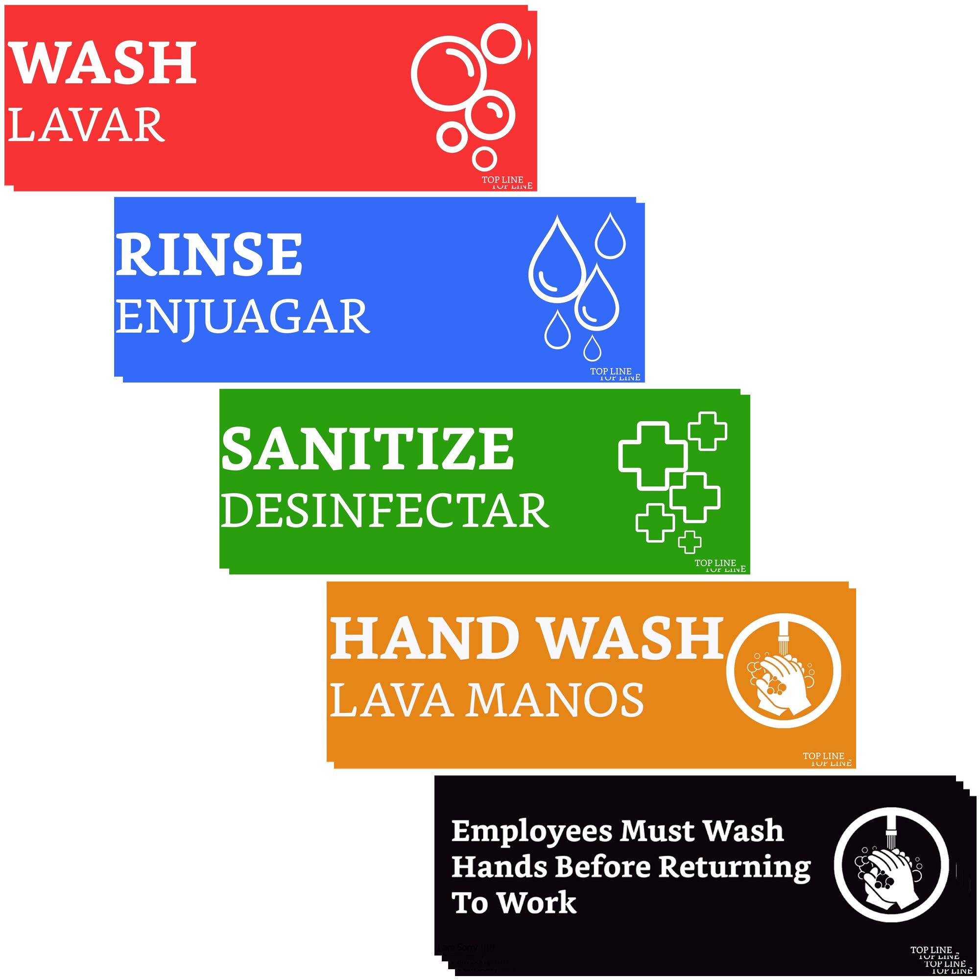 Wash Rinse Sanitize Sink Labels Signs with Wash Hands Sign (12 Labels - 2 FULL SETS 7.3 x 2.5 in) - Ideal for Restaurant Sinks, 3 Compartment Sink, Food Trucks, Commercial Kitchens & More