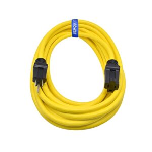 clear power 25 ft 12/3 sjtw heavy duty outdoor extension cord, water,weather & kink resistant, flame retardant, yellow, 3 prong grounded plug, cp10144