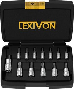 lexivon tamper proof torx bit socket set, premium s2 alloy steel | 13-piece security star t8 - t60 set | enhanced storage case (lx-146)