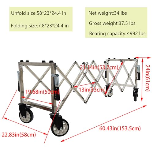 INTSUPERMAI Stainless Steel Funeral Stretcher Truck Church Truck Casket Stand Trolley Cart Fordable Mortuary Supply Coffin Cart