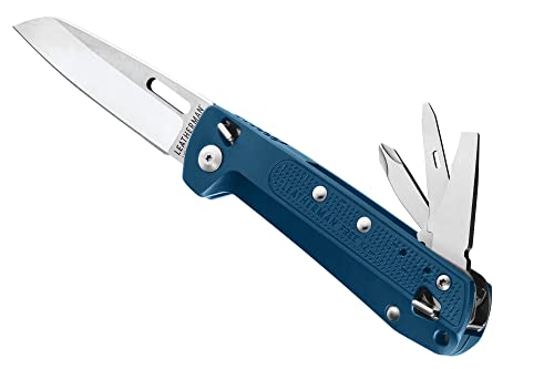 LEATHERMAN, Free K2 EDC Pocket Multitool with Knife, Magnetic Locking, Aluminum Handles and Pocket Clip, Made in The USA, Navy