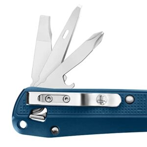 LEATHERMAN, Free K2 EDC Pocket Multitool with Knife, Magnetic Locking, Aluminum Handles and Pocket Clip, Made in The USA, Navy