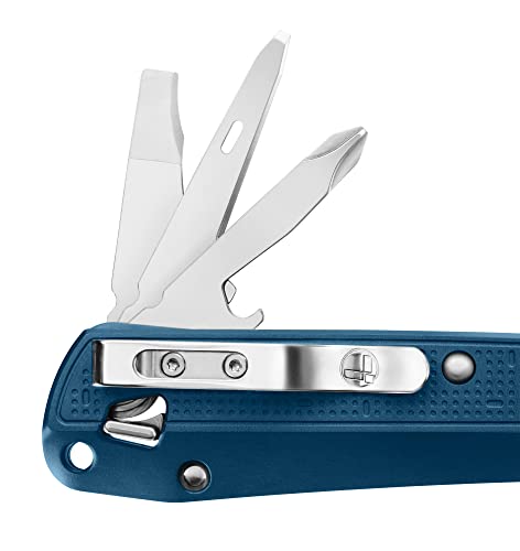 LEATHERMAN, Free K2 EDC Pocket Multitool with Knife, Magnetic Locking, Aluminum Handles and Pocket Clip, Made in The USA, Navy