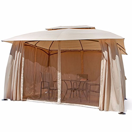 Barton 10' x 13' ft Garden Patio Gazebo Fully Enclosed All-Season w/Mosquito Netting and Curtains -Beige