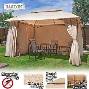 Barton 10' x 13' ft Garden Patio Gazebo Fully Enclosed All-Season w/Mosquito Netting and Curtains -Beige
