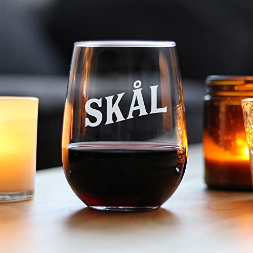 Skal Norwegian Cheers - Stemless Wine Glass - Sweden and Norway Themed Gifts and Decor - Large 17 Ounce