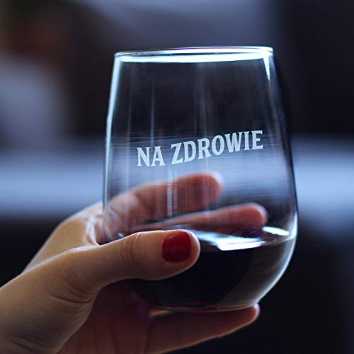 Na Zdrowie Polish Cheers - Stemless Wine Glass - Cute Poland Themed Gifts or Party Decor - Large 17 Ounce