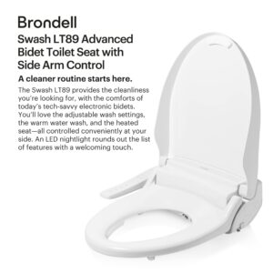 Brondell Swash Electronic Bidet Toilet Seat LE89, Fits Round Toilets, White – Side Arm Control, Warm Air Dryer, Strong Wash Mode, Stainless-Steel Nozzle, Nightlight and Easy Installation