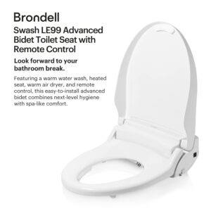 Brondell LE99 Swash Electronic Bidet Seat, Fits Elongated Toilets, White – Lite-Touch Remote, Warm Air Dryer, Strong Wash Mode, Stainless-Steel Nozzle, Saved User Settings & Easy Installation