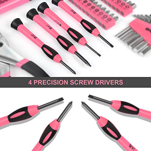 DNA MOTORING 39-Piece Household Tool Set General Repair Small Hand Tool Kit Storage Case for Home Garage Office College Dormitory Use, Pink, TOOLS-00009