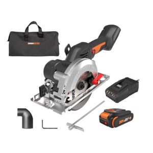 worx nitro 20v brushless 4-1/2" cordless circular saw, compact circular saw, up to 6,900 rpm, 0-46° bevel cuts, circular saw cordless wx531l – battery & charger included