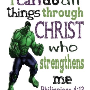 Superhero Christian Nursery Set of 4 Unframed Prints - Captain America, Hulk, Ironman and Spiderman with Bible Verses