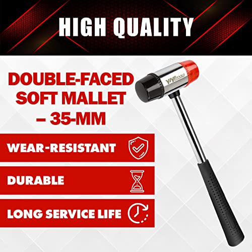 YIYITOOLS Double-Faced Soft Mallet, Hammer, Jewelry, Wood, Flooring Installation, Non Sparking Blow and Plastic Handle – 35-mm, Red and Black