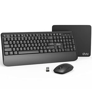 wireless keyboard and mouse combo, uhuru 2.4ghz ergonomic computer keyboard with wrist rest, 3 level adjustable dpi mouse with mouse pad for pc, laptop, windows xp/7/8/10(black)