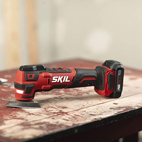 SKIL PWRCore 12 Brushless 12V Oscillating Tool Kit with 40pcs Accessories, Includes 2.0Ah Lithium Battery and PWRJump Charger - OS592702, Red