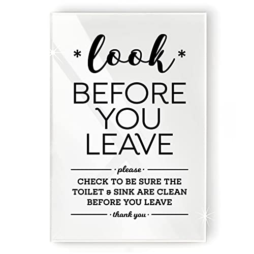 4x6 Inch Help Keep Toilet Sink Clean, Look Before you Leave Designer Sign ~ Ready to Stick, Lean or Frame