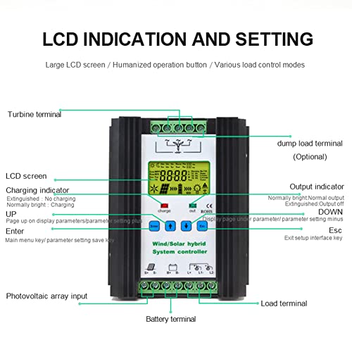 iSunergy 1000W Wind Solar Hybrid Charge Controller PWM 600W Wind + 400W Solar Boost Charge Technology Digital Intelligent Regulator with LCD Display