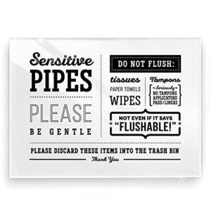 5x7 inch sensitive pipes designer bathroom sign ~ ready to stick, lean or frame ~ premium acrylic plexiglass, durable (white)