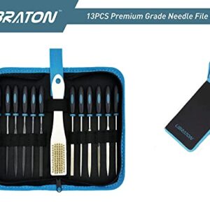 Libraton Small File Set, Needle Diamond Files 13PCS, 6pcs Jewlers Files & 6 Steel Files for Precision Metal File Work, Wood Files, Woodworking, Plastic Carving Tool with Steel Brush and Carry Case