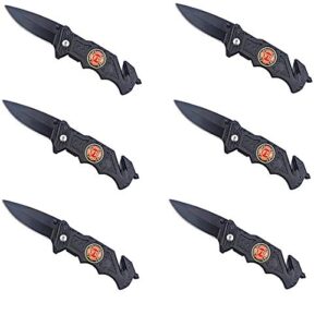 barton outdoor 6.25 inch fire fighter folding survival knife with inlay fire fighter emblem, 6 pack
