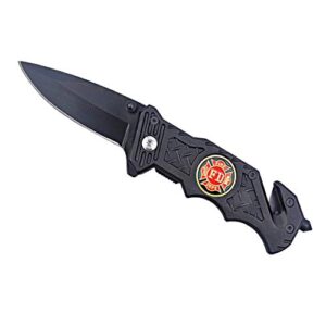 Barton Outdoor 6.25 Inch Fire Fighter Folding Survival Knife with Inlay Fire Fighter Emblem, 6 Pack