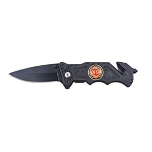 Barton Outdoor 6.25 Inch Fire Fighter Folding Survival Knife with Inlay Fire Fighter Emblem, 6 Pack