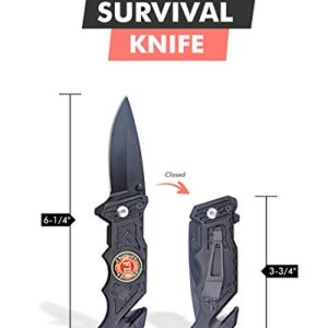 Barton Outdoor 6.25 Inch Fire Fighter Folding Survival Knife with Inlay Fire Fighter Emblem, 6 Pack