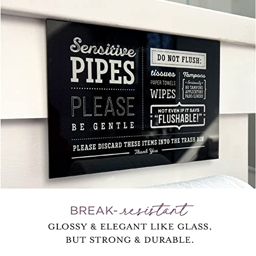 5x7 Inch Sensitive Pipes Designer Bathroom Sign ~ Ready to Stick, Lean or Frame ~ Premium Acrylic Plexiglass, Durable (Black)