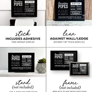 5x7 Inch Sensitive Pipes Designer Bathroom Sign ~ Ready to Stick, Lean or Frame ~ Premium Acrylic Plexiglass, Durable (Black)