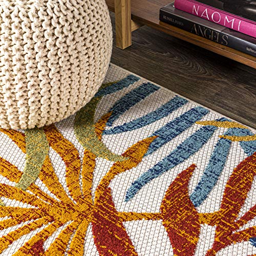 JONATHAN Y AMC100B-3 Tropics Palm Leaves Indoor Outdoor Area Rug Bohemian Floral Easy Cleaning High Traffic Bedroom Kitchen Backyard Patio Porch Non Shedding, 3 X 5, Cream/Orange