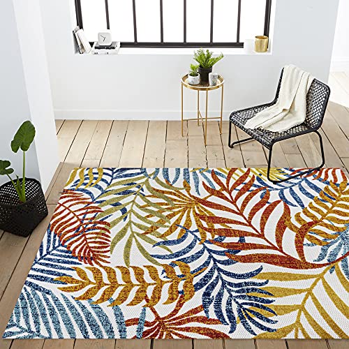 JONATHAN Y AMC100B-3 Tropics Palm Leaves Indoor Outdoor Area Rug Bohemian Floral Easy Cleaning High Traffic Bedroom Kitchen Backyard Patio Porch Non Shedding, 3 X 5, Cream/Orange