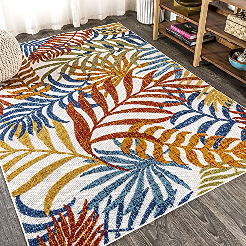 JONATHAN Y AMC100B-3 Tropics Palm Leaves Indoor Outdoor Area Rug Bohemian Floral Easy Cleaning High Traffic Bedroom Kitchen Backyard Patio Porch Non Shedding, 3 X 5, Cream/Orange