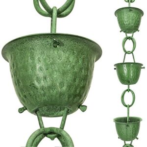 monarch rain chains 50281 monarch aluminum hammered cup rain chain, 8-1/2 feet length, green patina finish