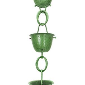 Monarch Rain Chains 50281 Monarch Aluminum Hammered Cup Rain Chain, 8-1/2 Feet Length, Green Patina Finish