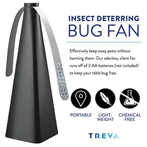 Treva Chemical Free Bug Fan, Fly Deterrent with Holographic Blades to Clear Bugs, Mosquitoes, and Flies, Battery Powered Fly Fan, Black (4 Pack)