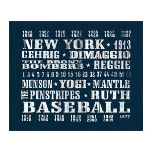 new york yankees- baseball sports wall decor- mlb players vintage wall art print, unique retro baseball typographic wall art is perfect for home decor, office decor, & man cave decor. unframed-10x8